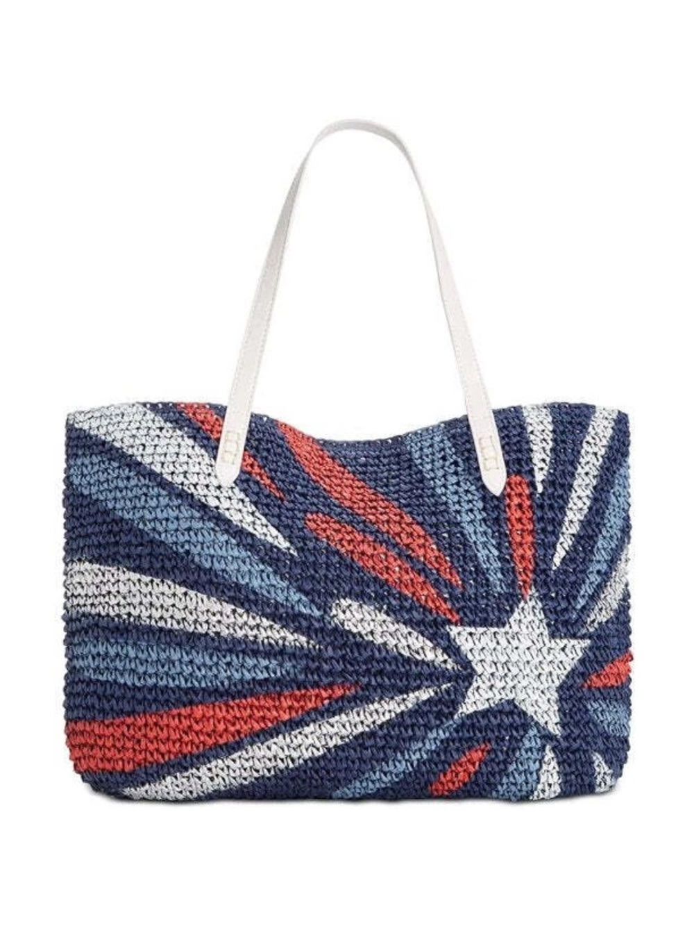 NWOT INC Tropical Straw Star Tote Bag Carry-On Travel Large, Blue/Red/White